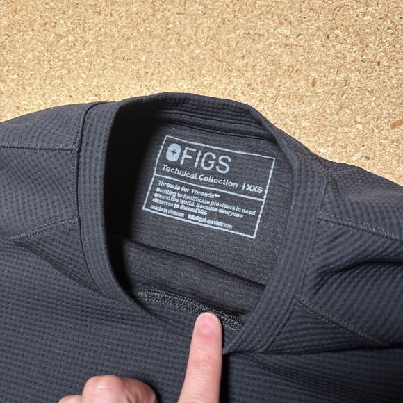 FIGS Waffle Longsleeve Underscrub Classic Black Long Sleeve Shirt Size XXS H3 - Picture 3 of 6